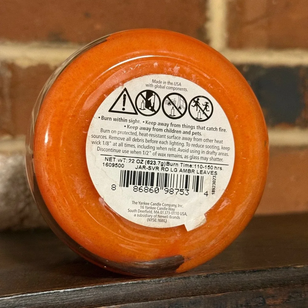 Yankee Candle Amber Leaves Large Jar Scented Candle 22 oz Orange Fall Decor New